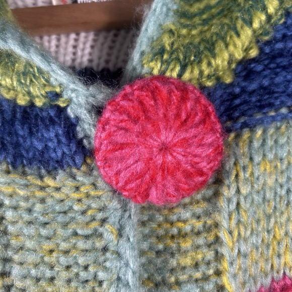 Boho Rainbow Crochet Cardigan Jacket Art To Wear Large Buttons Hooded Size S/M - Picture 3 of 11